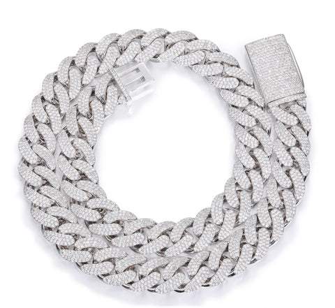 22" 925S VVS MOISSANITE 12MM CUBAN LINK- WHITE GOLD